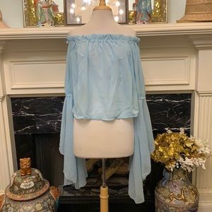 NWT “Live 4 Truth” sky blue sheer top